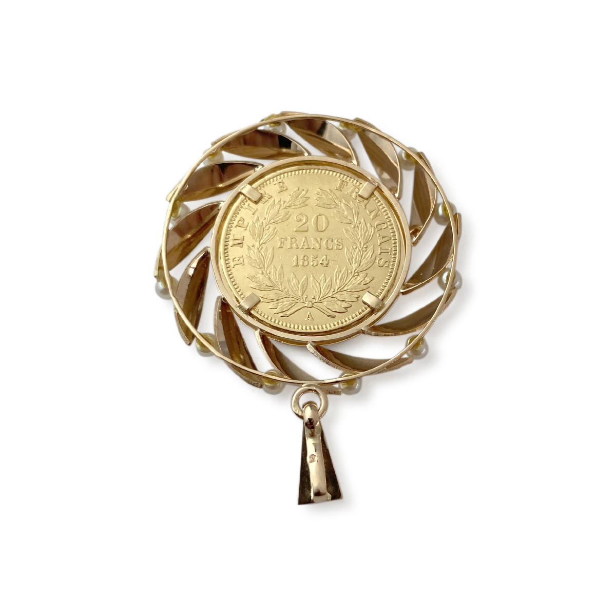 Pendentif d'occasion or 750 jaune porte pièce napoléon III perles de culture - vue 2