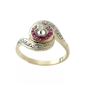 Second hand ring 2 gold 750 synthetic ruby diamonds
