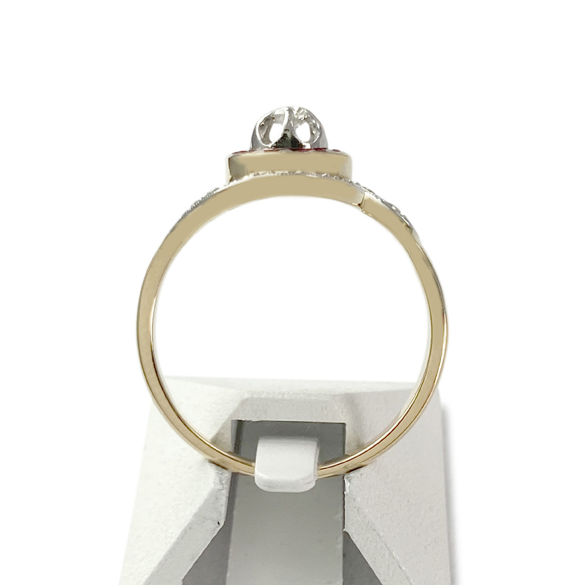 Bague d'occasion 2 ors 750 diamants rubis synthétiques - vue 3