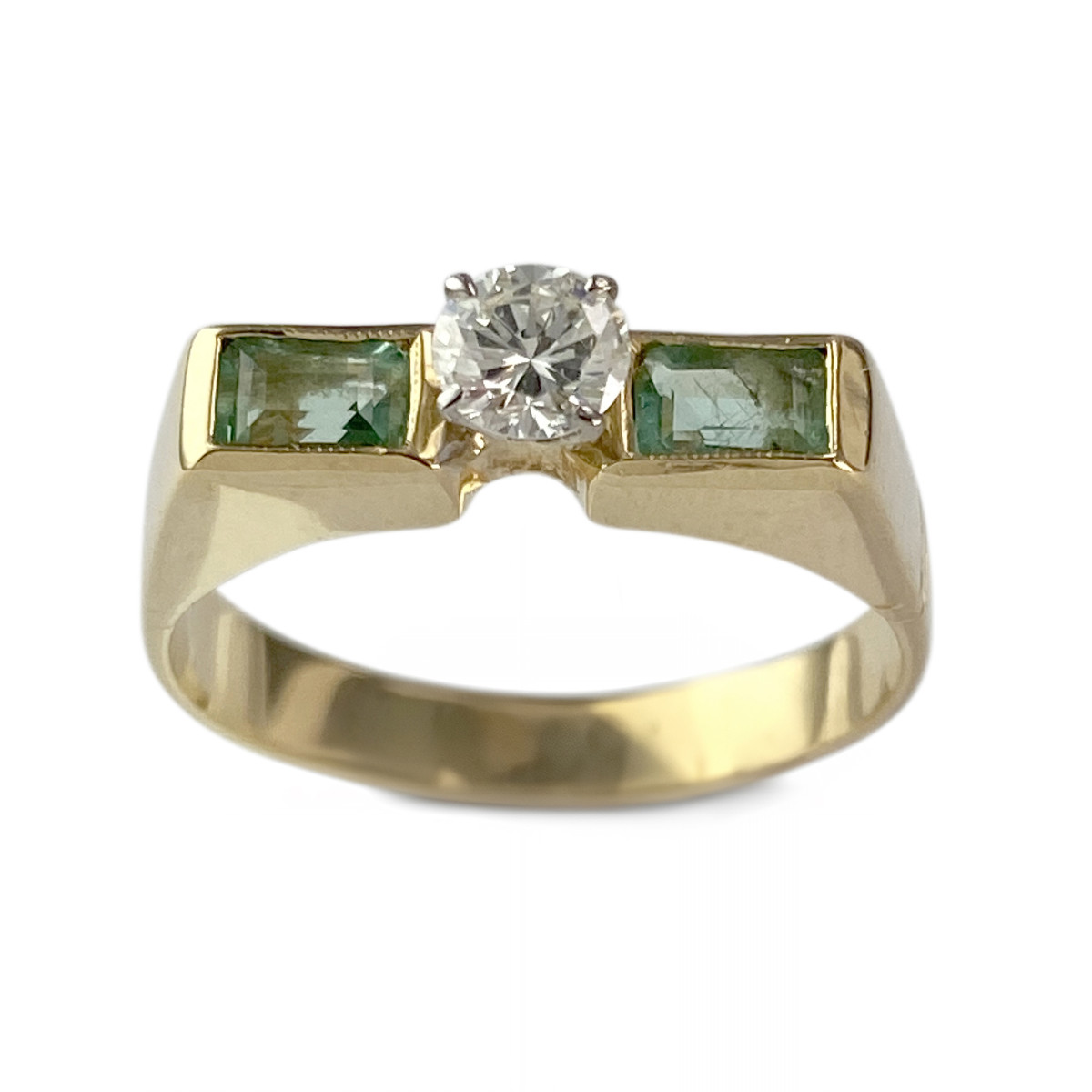Bague d'occasion or 750 jaune diamant émeraudes