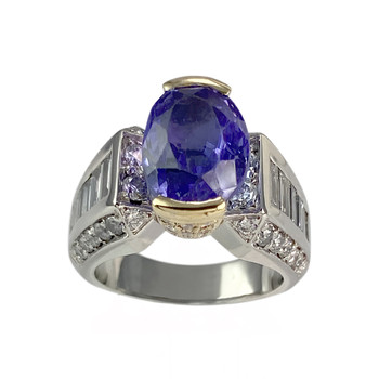 Second hand dhamani ring 2 gold 750 tanzanite diamonds