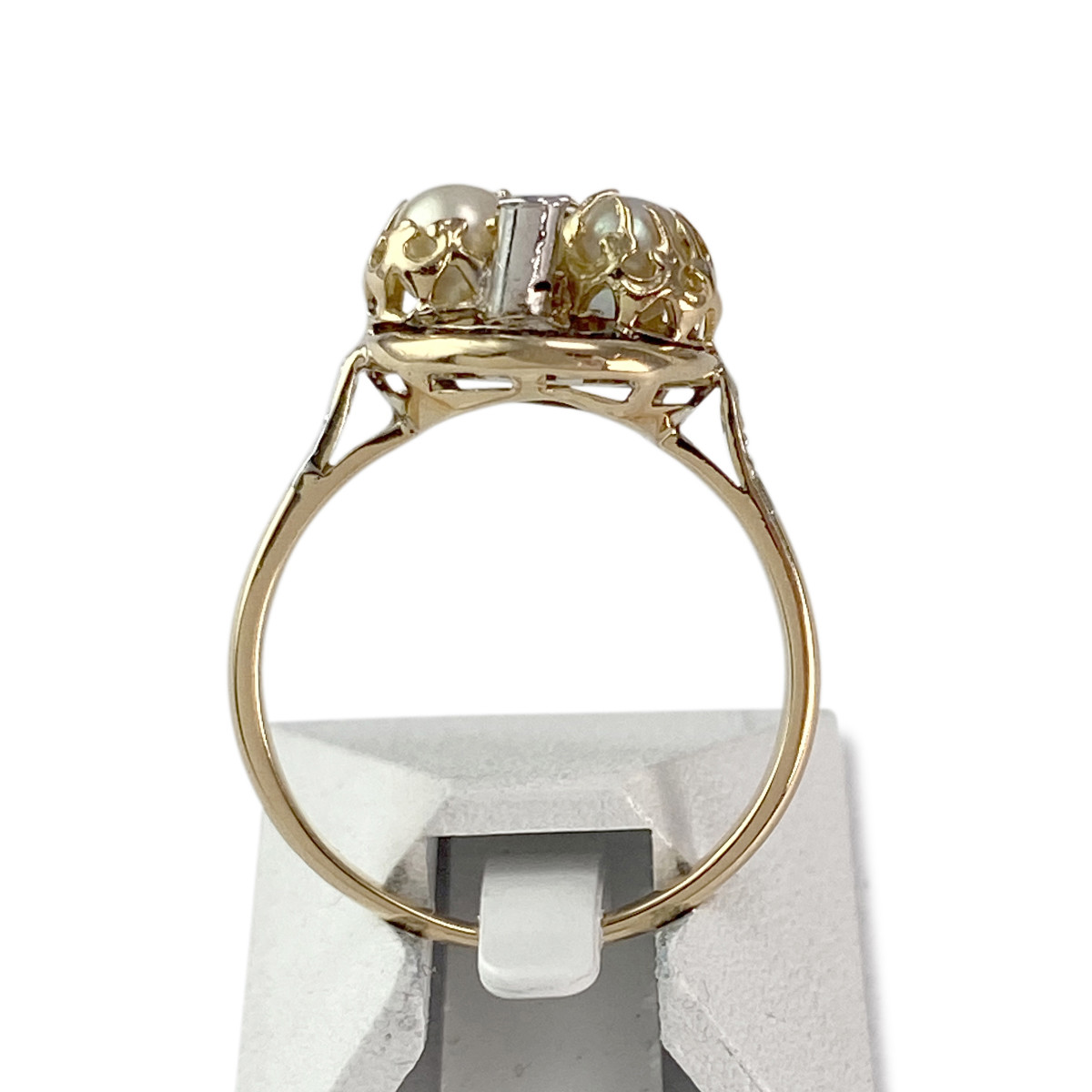 Bague d'occasion or 750 2 tons perles de culture saphirs diamants - vue 3