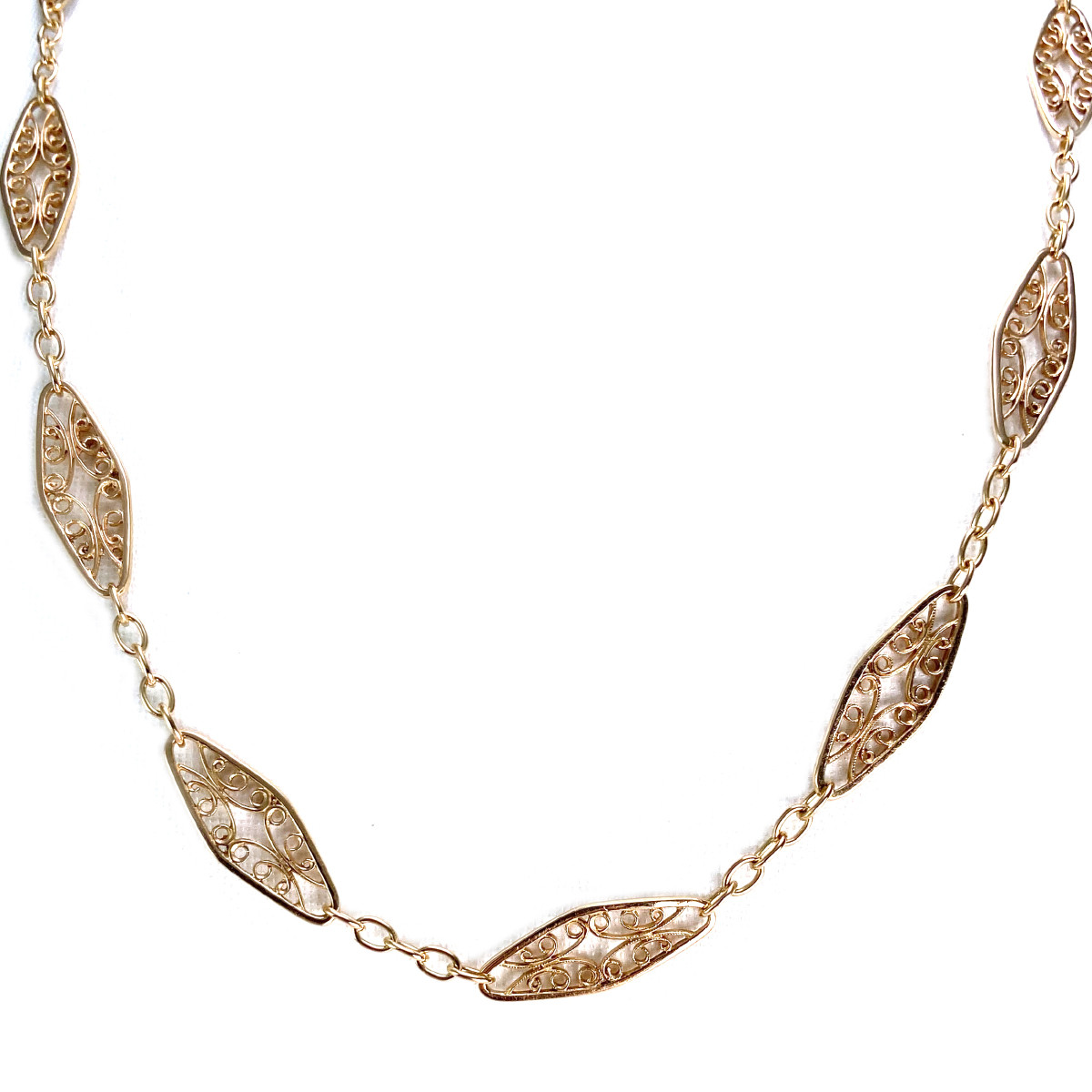 Collier d'occasion or 750 jaune maille filigrane 49 cm