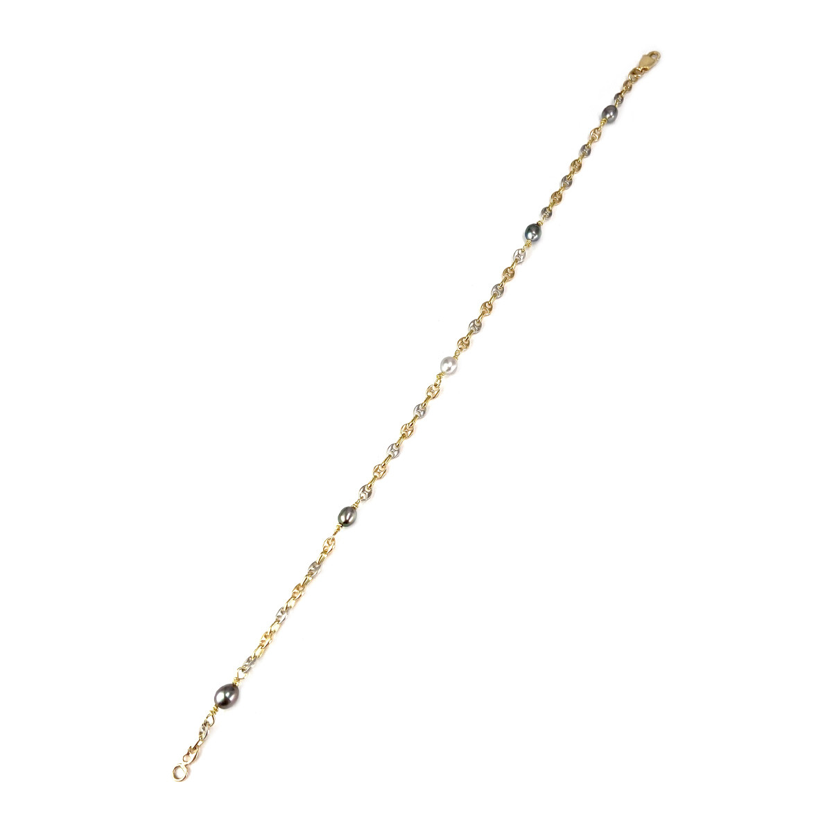 Bracelet d'occasion 2 ors 750 maille grain de café perles de culture 20,5 cm - vue 2