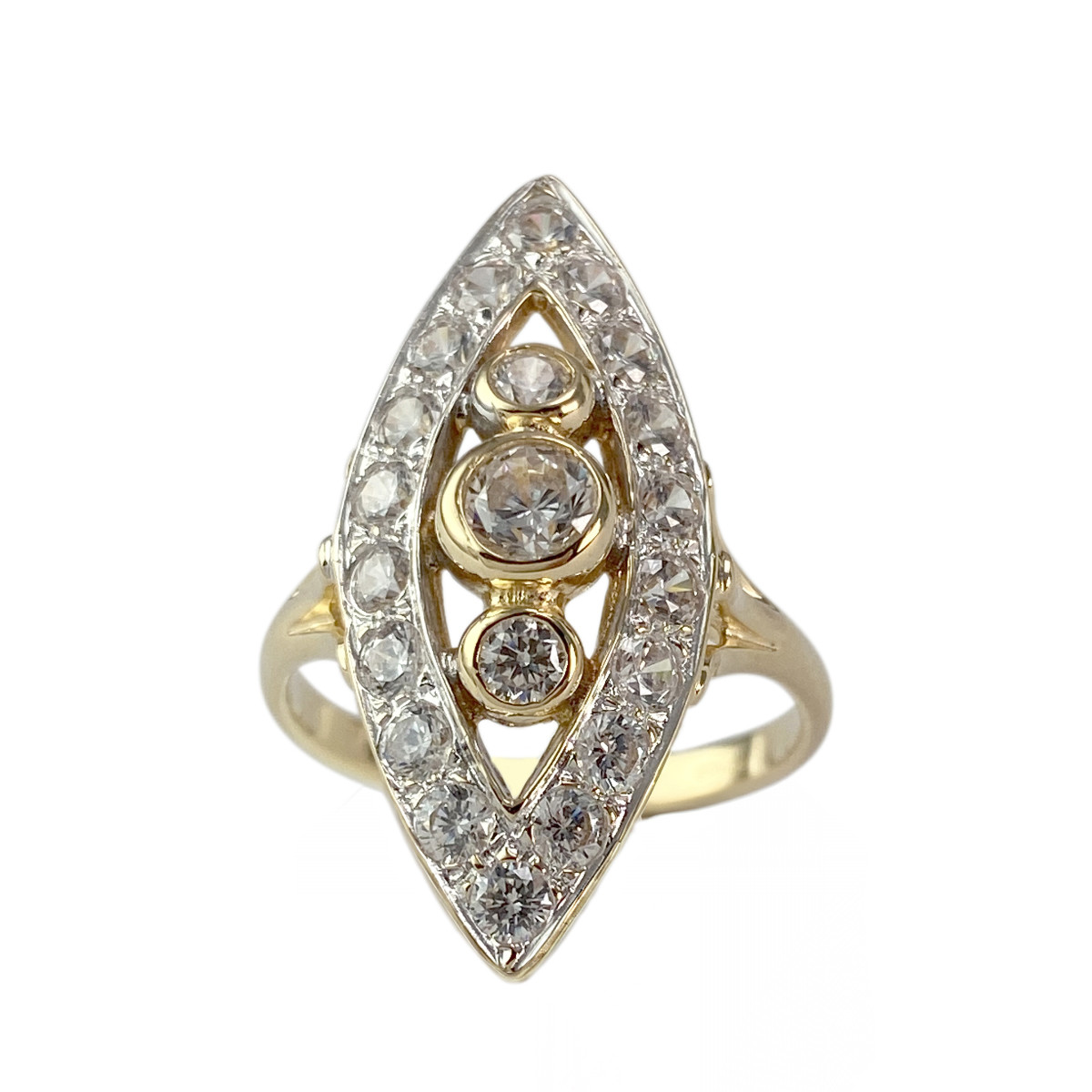 Bague marquise d'occasion or 750 2 tons diamants