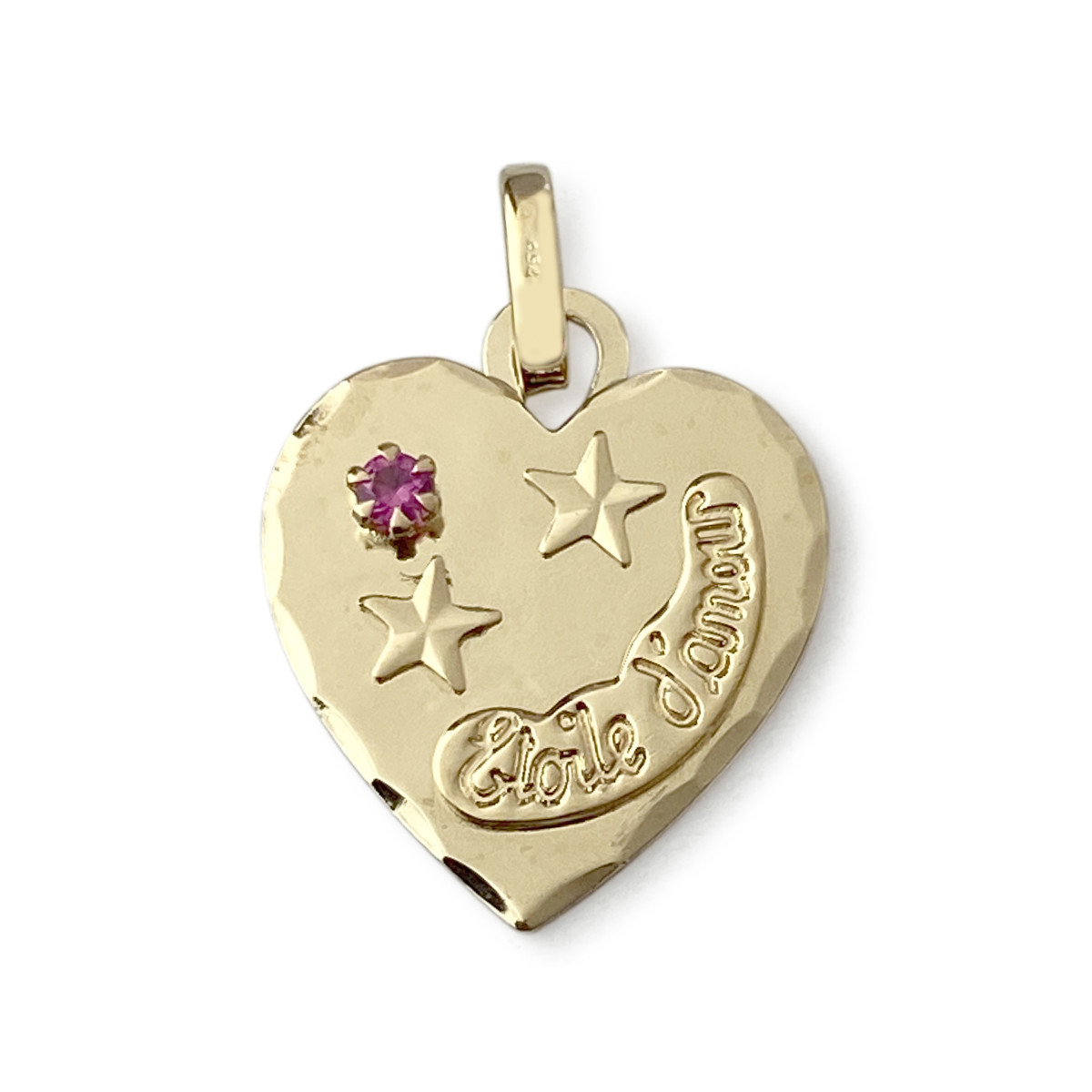 Pendentif coeur d'occasion or 750 rubis synthétique