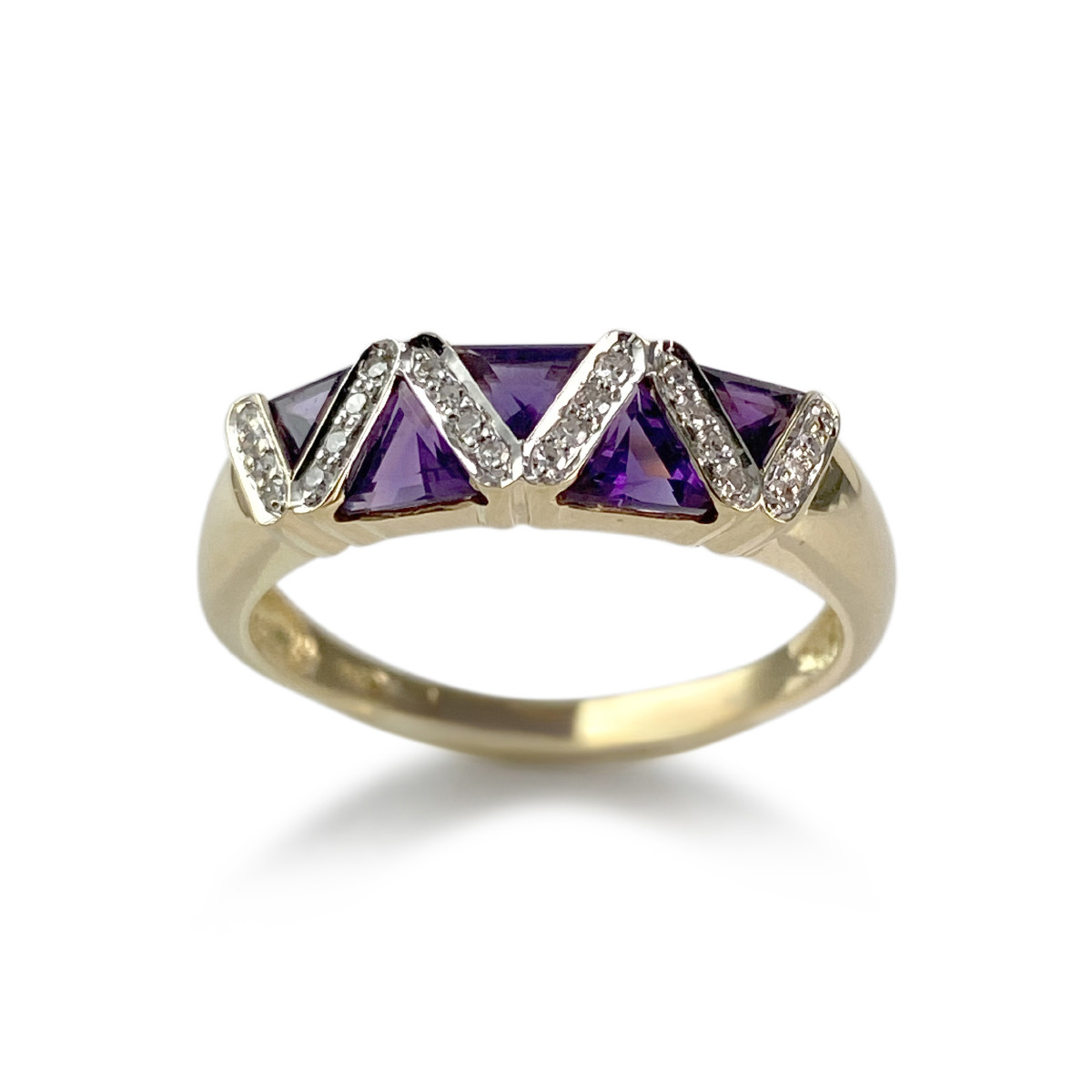 Tweedehands gouden ring 750 2 tonen amethist diamant