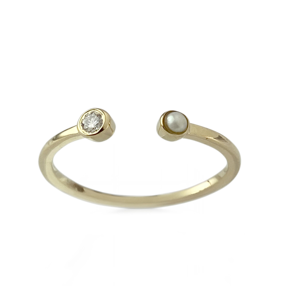 Bague d'occasion or 585 jaune diamant demi perle