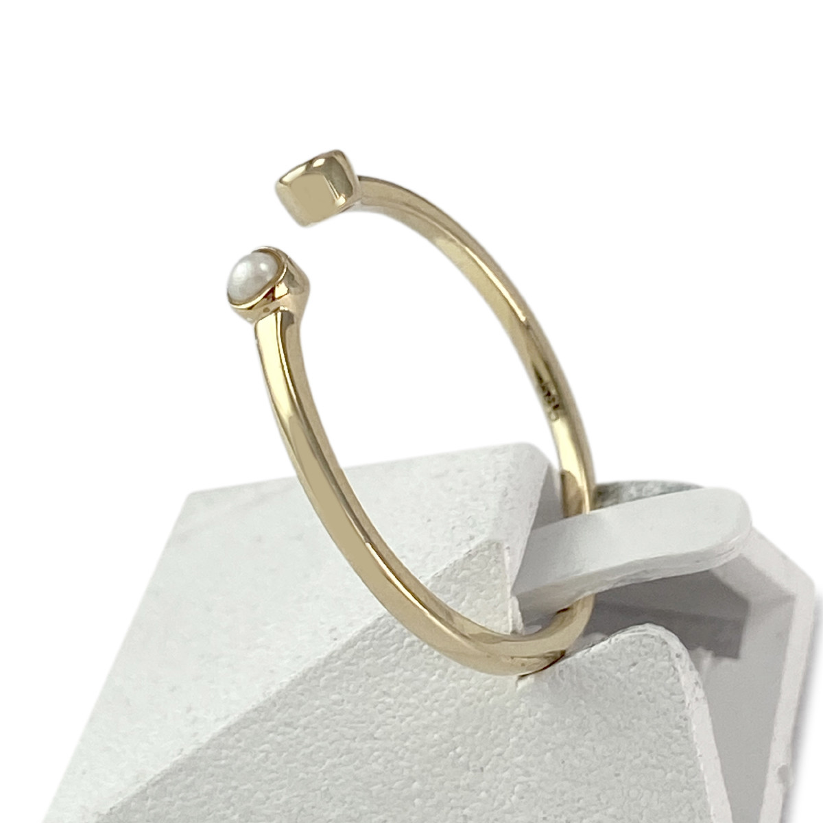 Bague d'occasion or 585 jaune diamant demi perle - vue 2