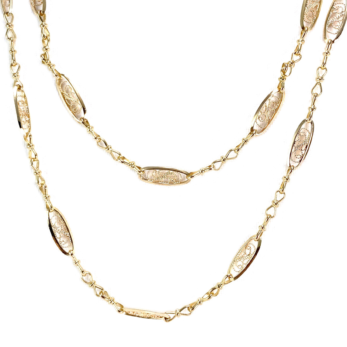 Sautoir d'occasion or 750 jaune maille filigrane 124 cm