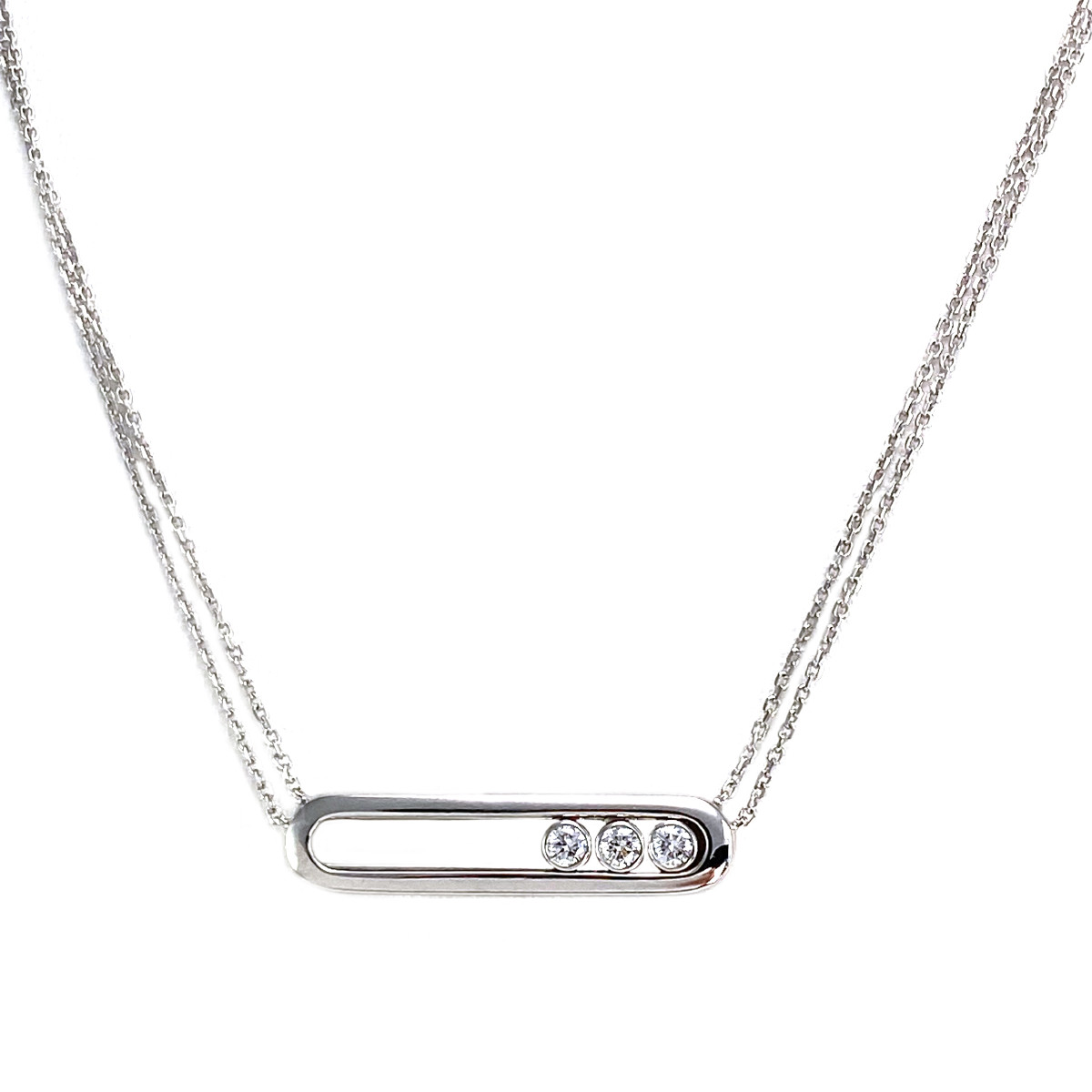 Collier messika d'occasion or 750 blanc maille forçat diamants 43 cm