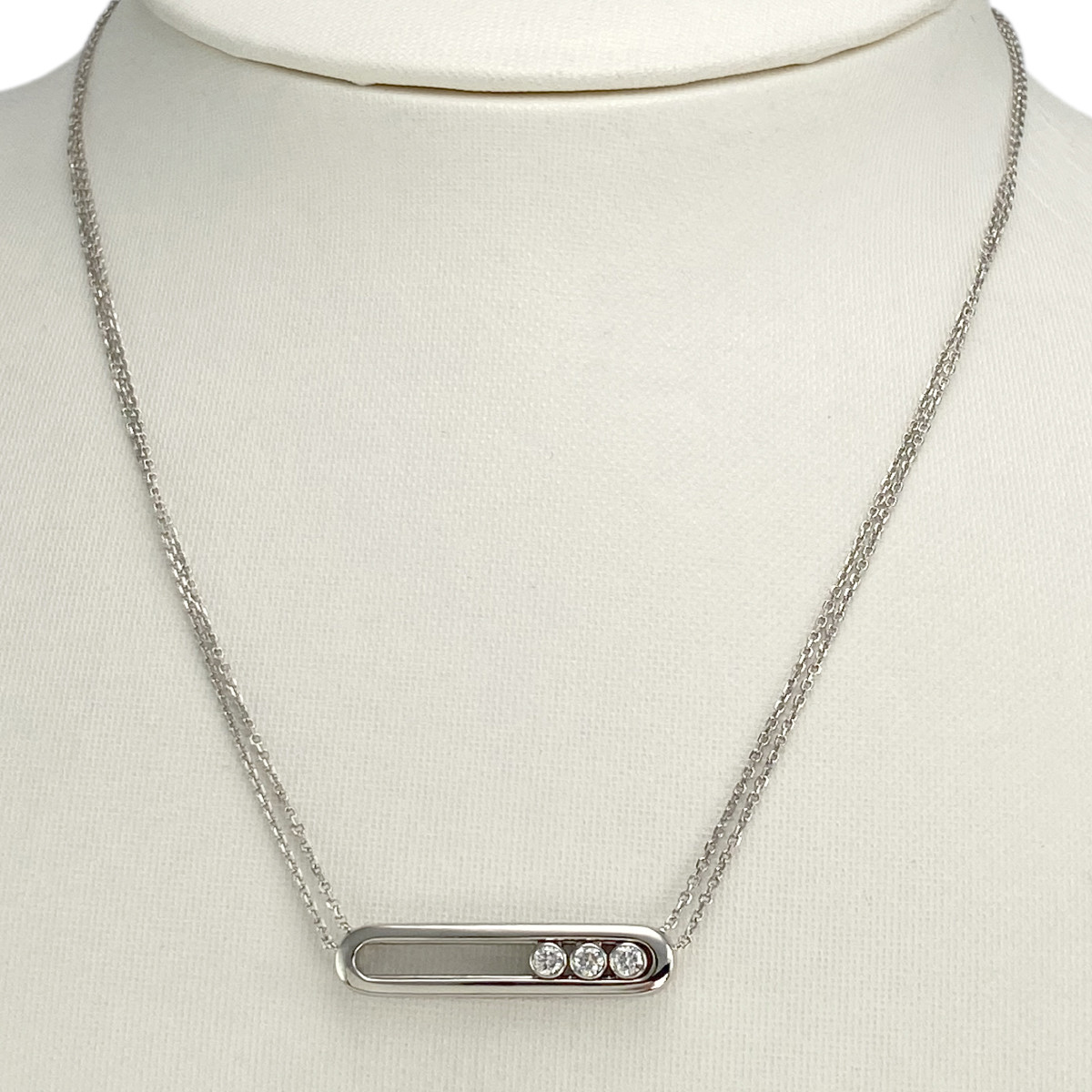 Collier messika d'occasion or 750 blanc maille forçat diamants 43 cm - vue 2