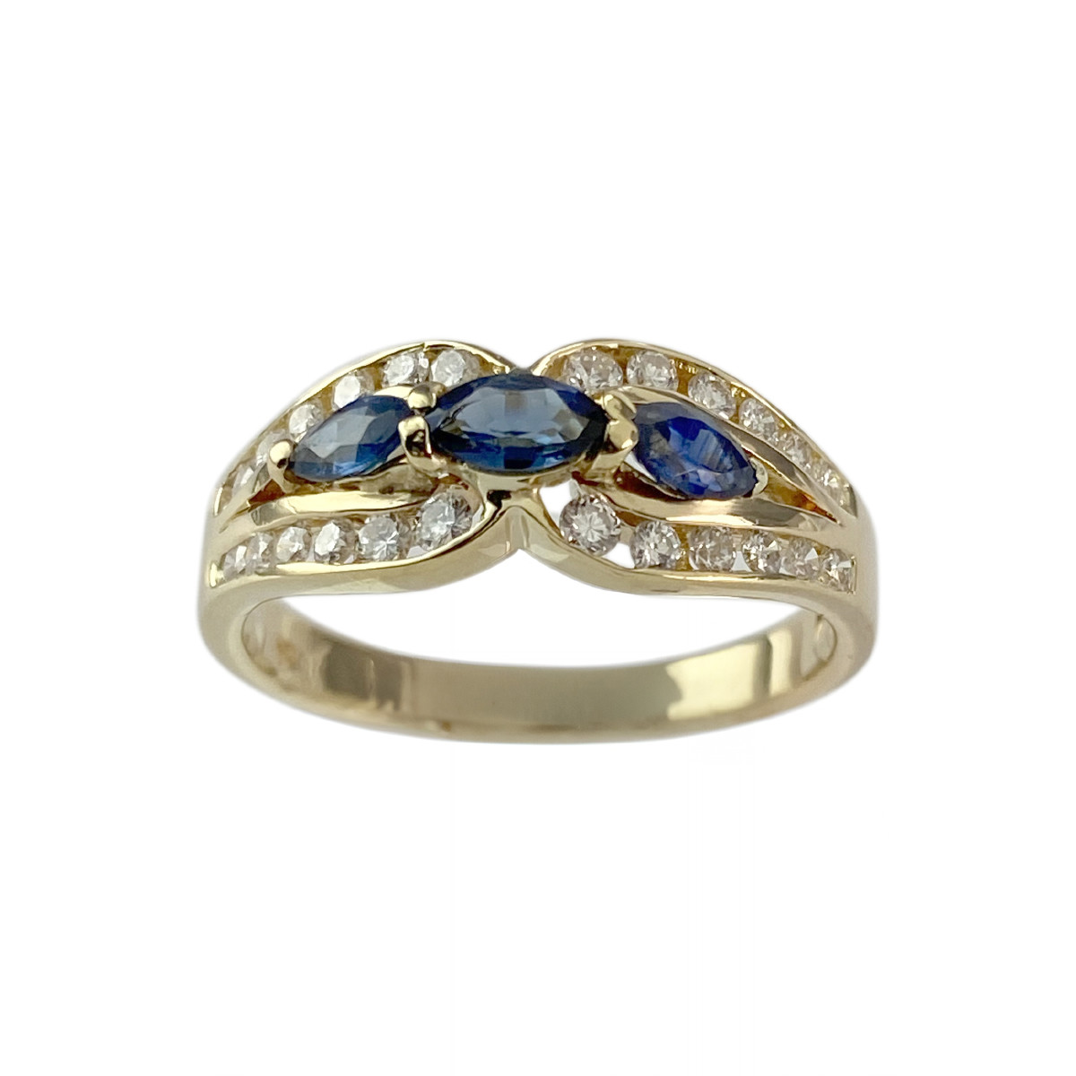 Bague d'occasion or 750 jaune saphirs diamants