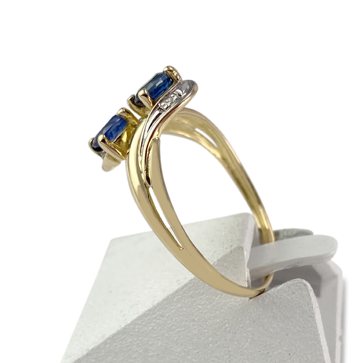 Bague d'occasion or 750 2 tons saphirs diamants - vue 2