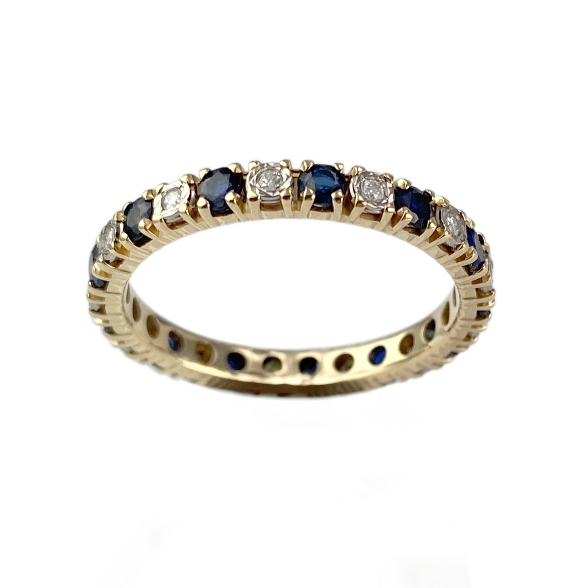 Bague tour complet d'occasion 2 ors 750 diamants saphirs
