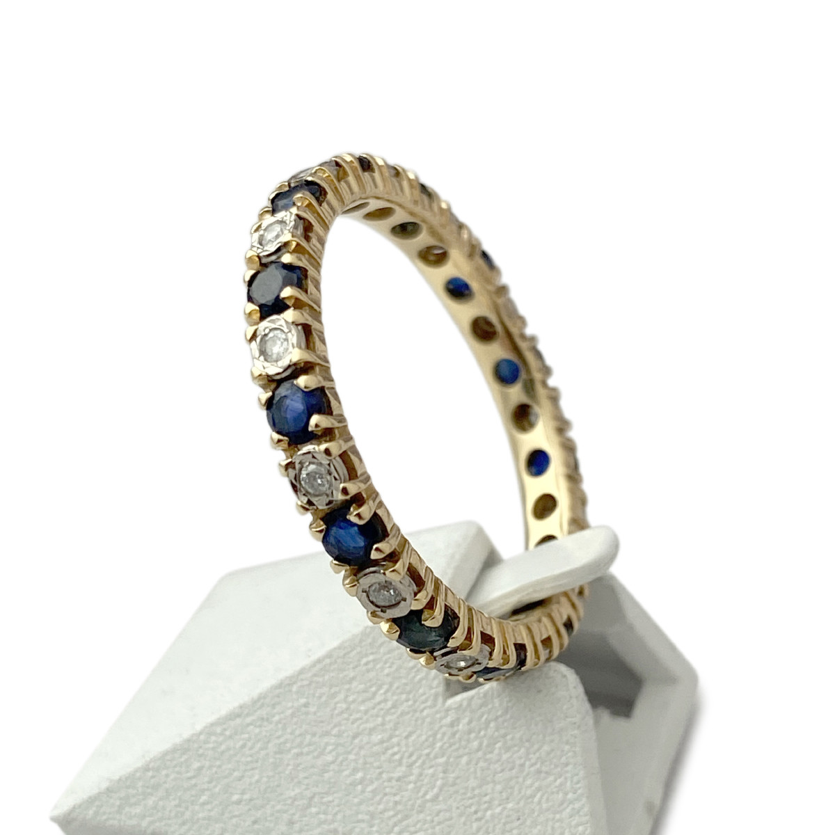 Bague tour complet d'occasion 2 ors 750 diamants saphirs - vue 2