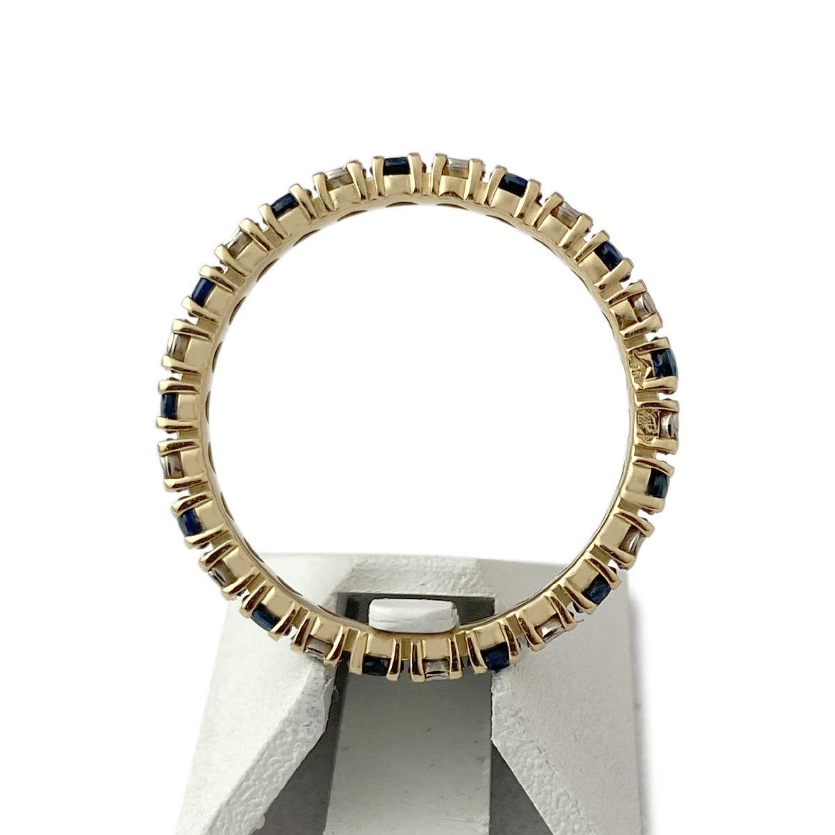 Bague tour complet d'occasion 2 ors 750 diamants saphirs - vue 3