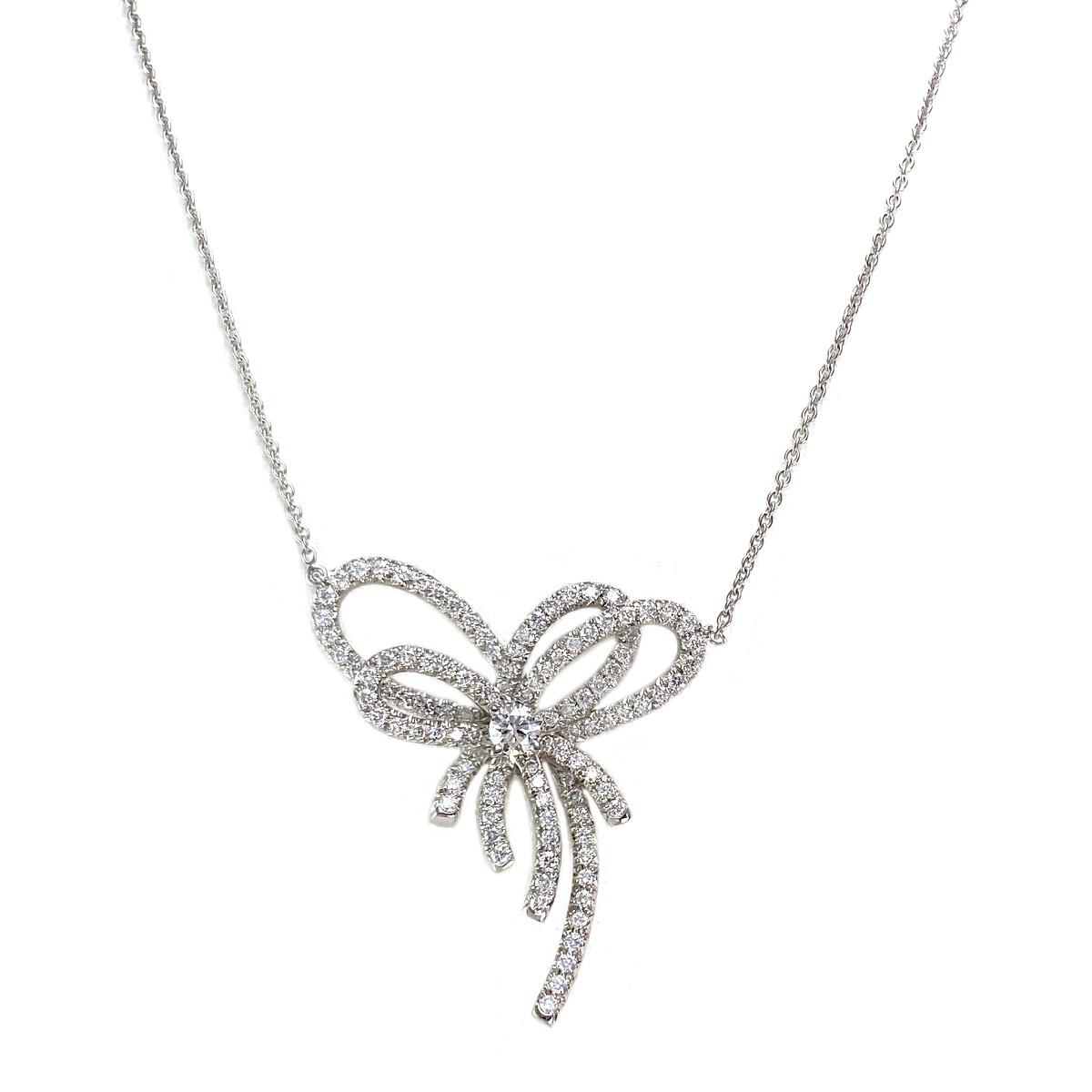 Collier d'occasion or 750 blanc diamants maille forçat 42 cm