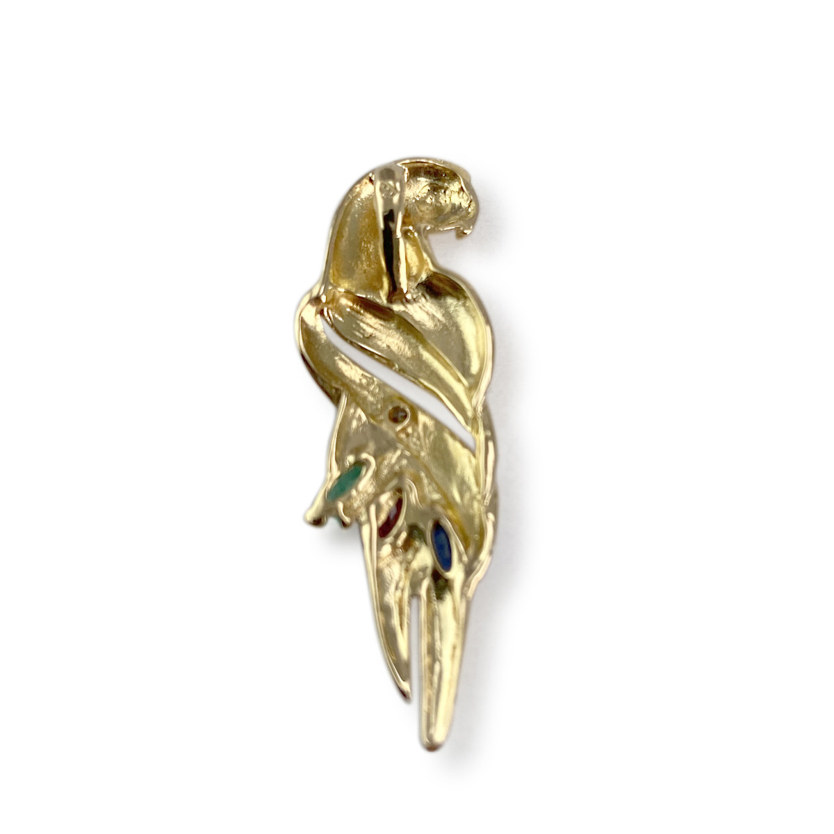 Pendentif perroquet d'occasion or 750 2 tons diamant émeraude rubis saphir - vue 2