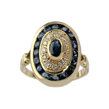 Second-hand gold 750 yellow diamond sapphire ring