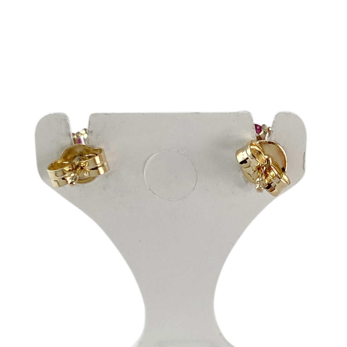 Boucles d'oreilles clous d'occasion or 750 jaune rubis zirconias - vue 3