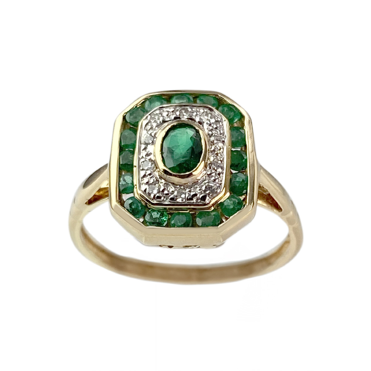 Bague d'occasion or 750 2 tons diamants émeraudes