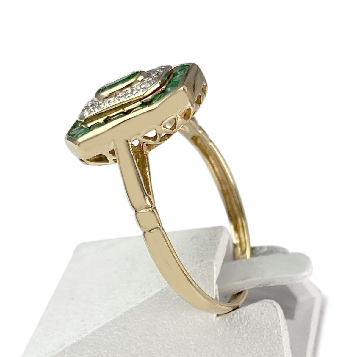 Bague d'occasion or 750 2 tons diamants émeraudes - vue 2
