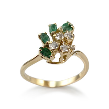 Second-hand 750 yellow gold diamond emerald ring