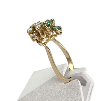 Second-hand 750 yellow gold diamond emerald ring