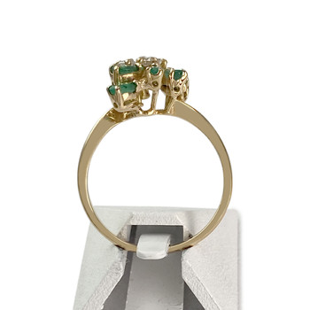 Second-hand 750 yellow gold diamond emerald ring