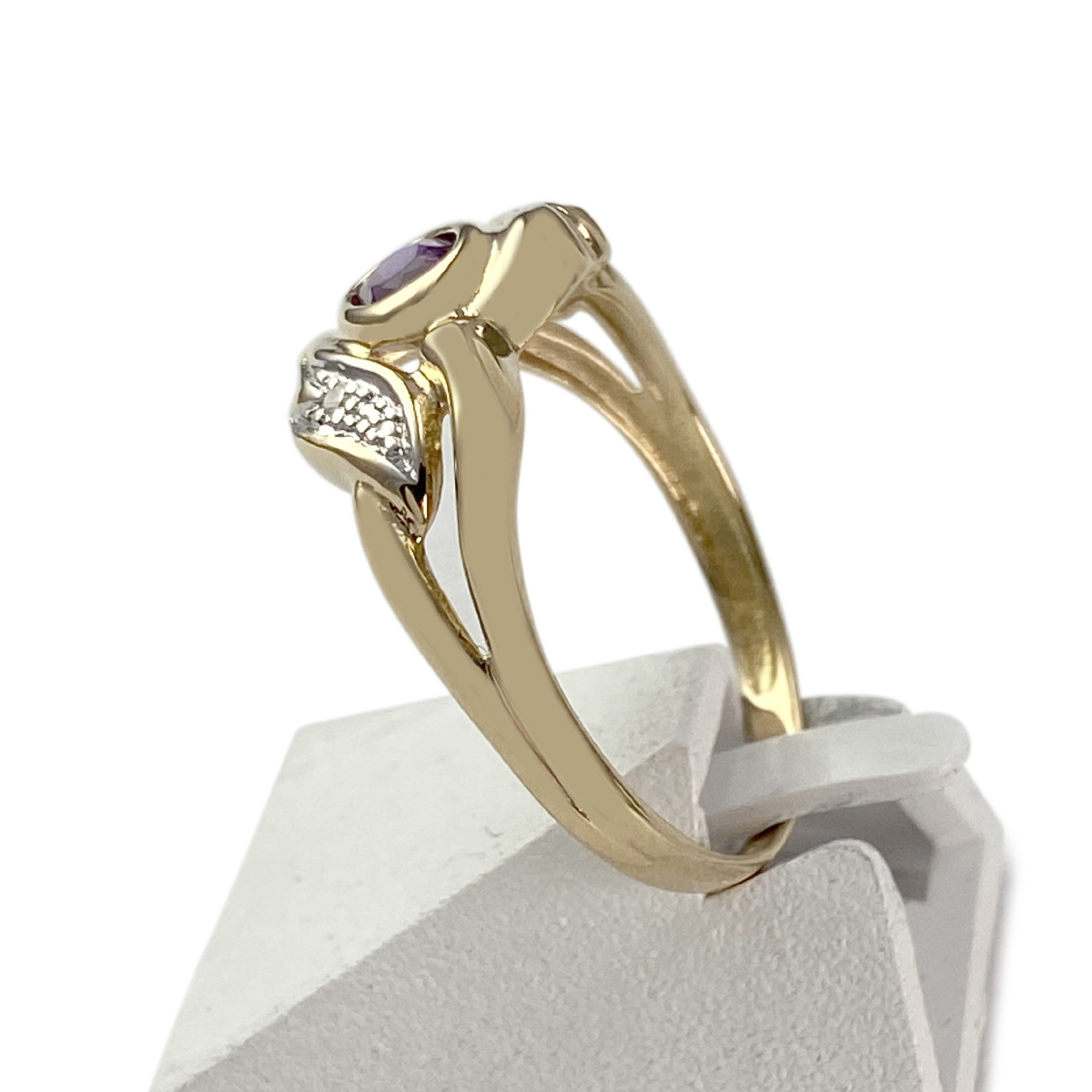 Bague d'occasion or 750 2 tons améthyste diamants - vue 2