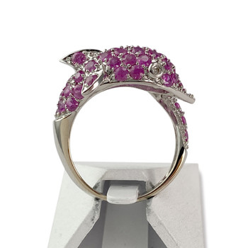 Bague dauphin d'occasion or 585 blanc rubis diamants