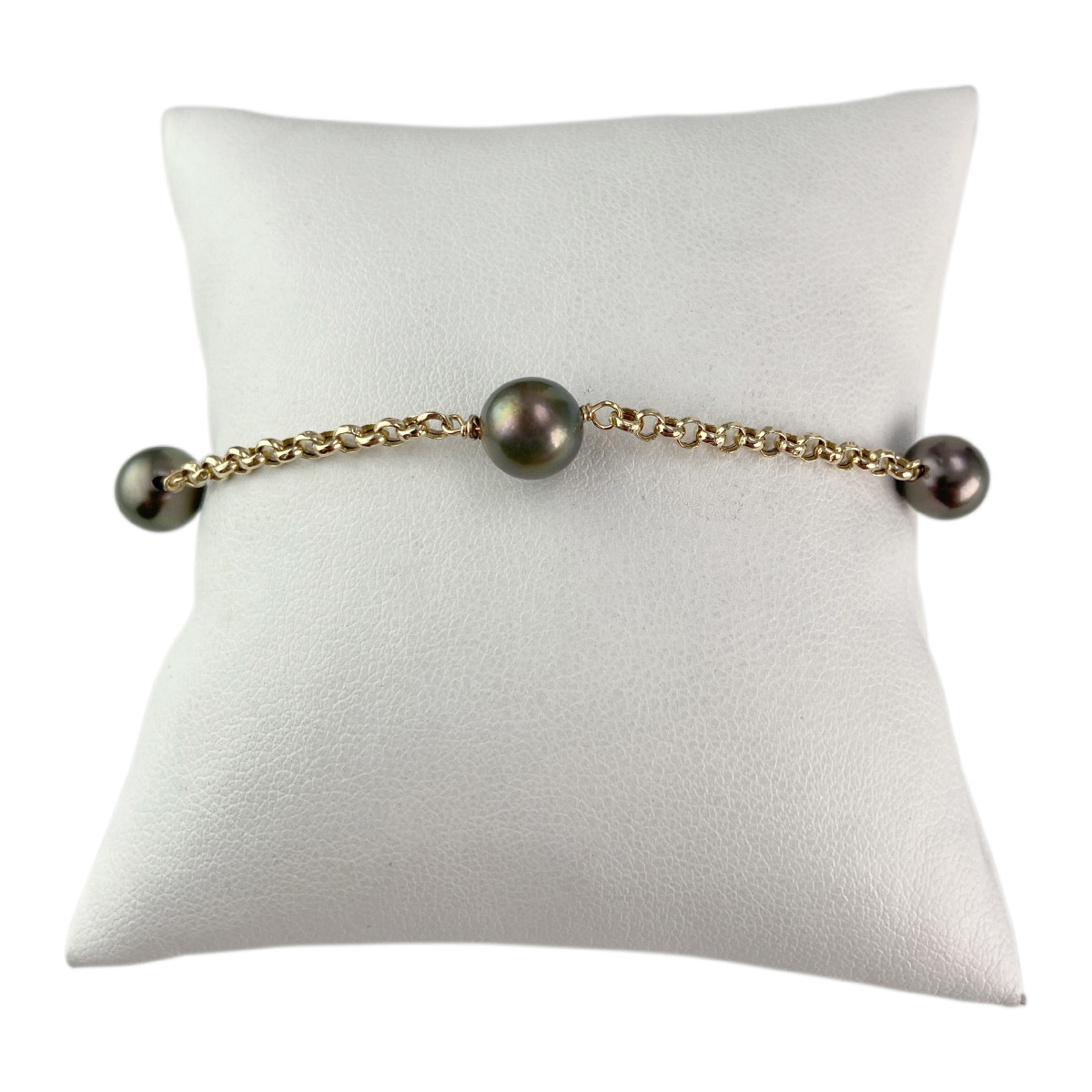 Bracelet d'occasion or 750 jaune maille jaseron perles de tahiti 21 cm