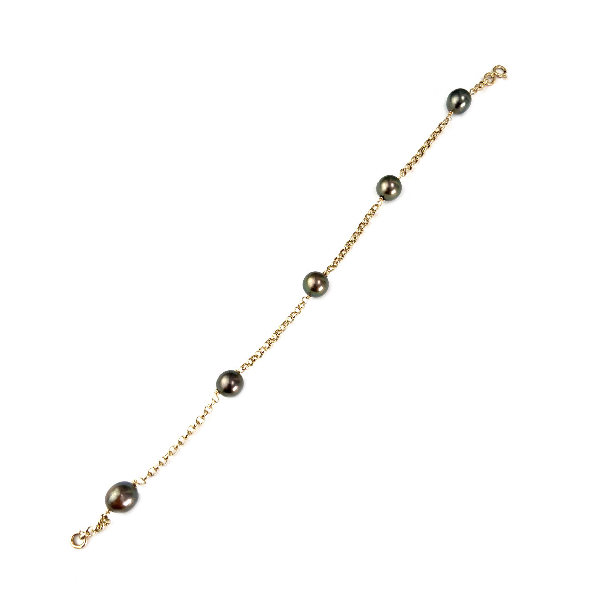Bracelet d'occasion or 750 jaune maille jaseron perles de tahiti 21 cm - vue 2