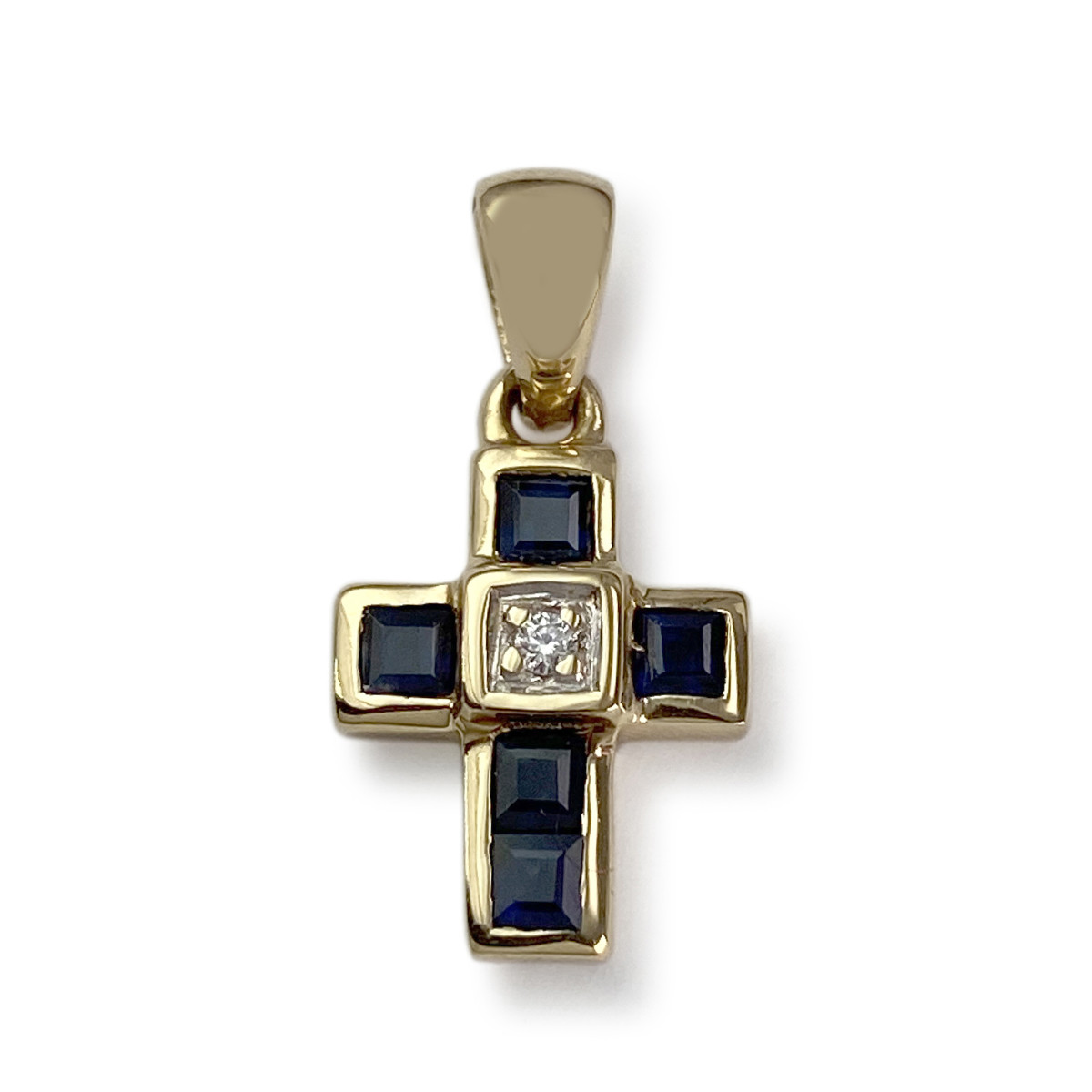 Pendentif croix d'occasion or 750 jaune saphirs diamant