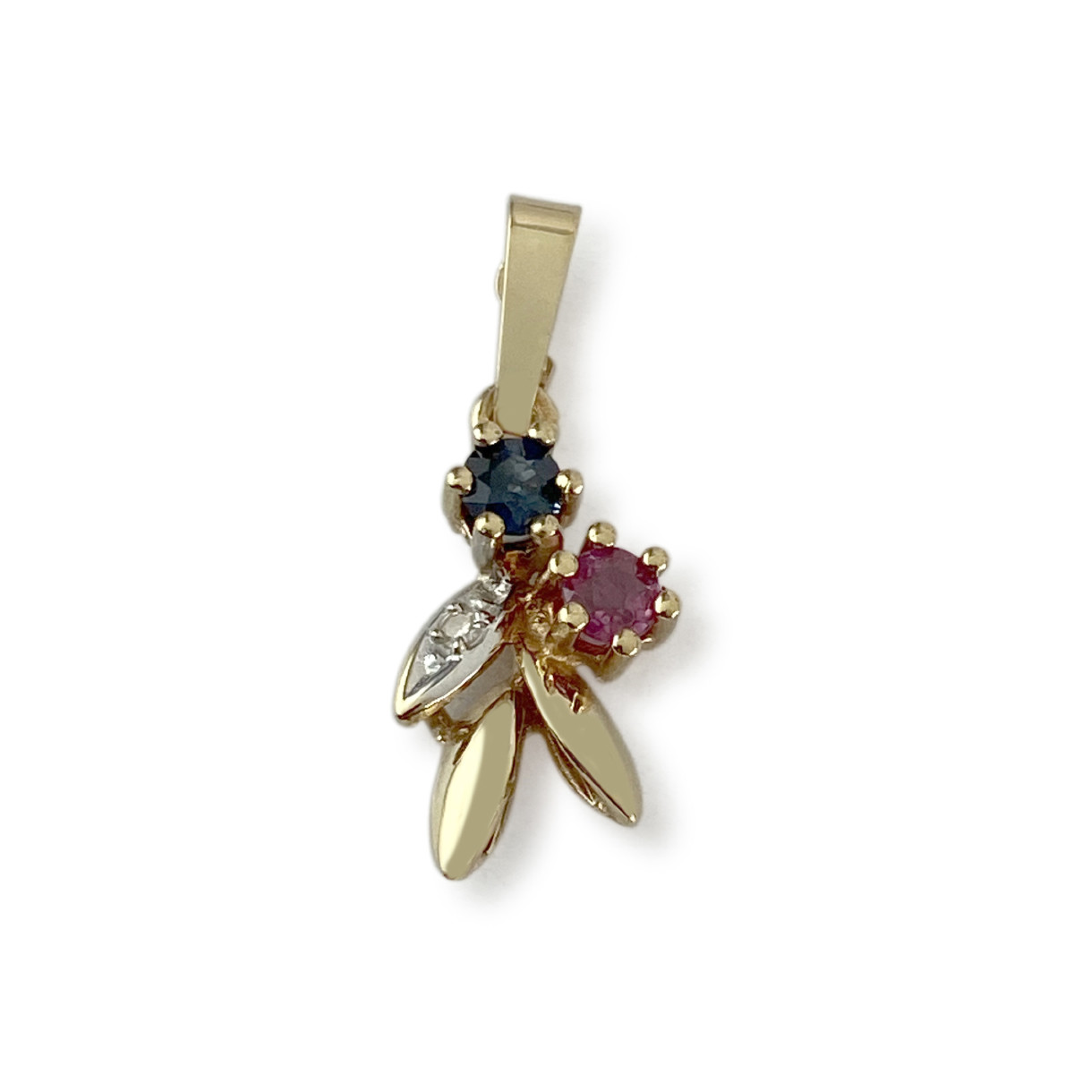 Pendentif d'occasion or 750 2 tons saphir rubis diamant