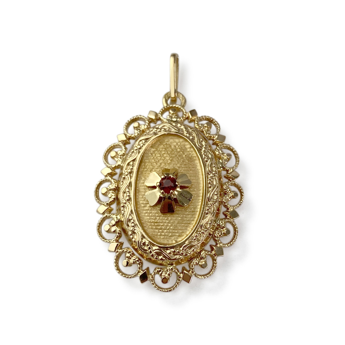 Pendentif d'occasion or 750 jaune porte photo grenat
