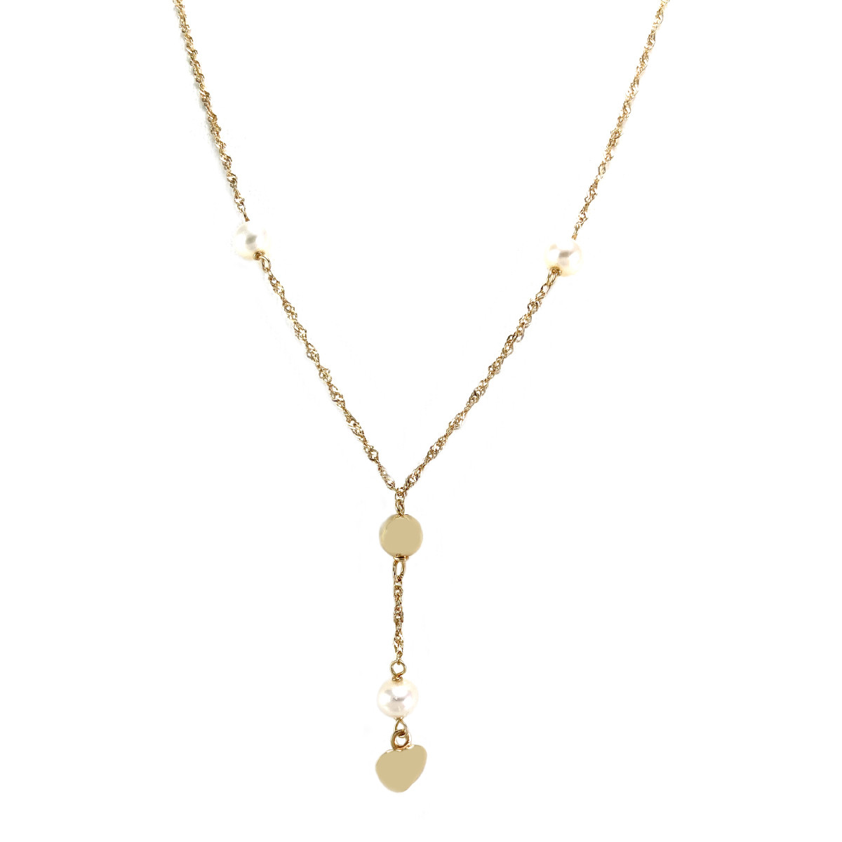 Collier d'occasion or 750 jaune maille singapour perles de culture d'eau douce 44,5 cm