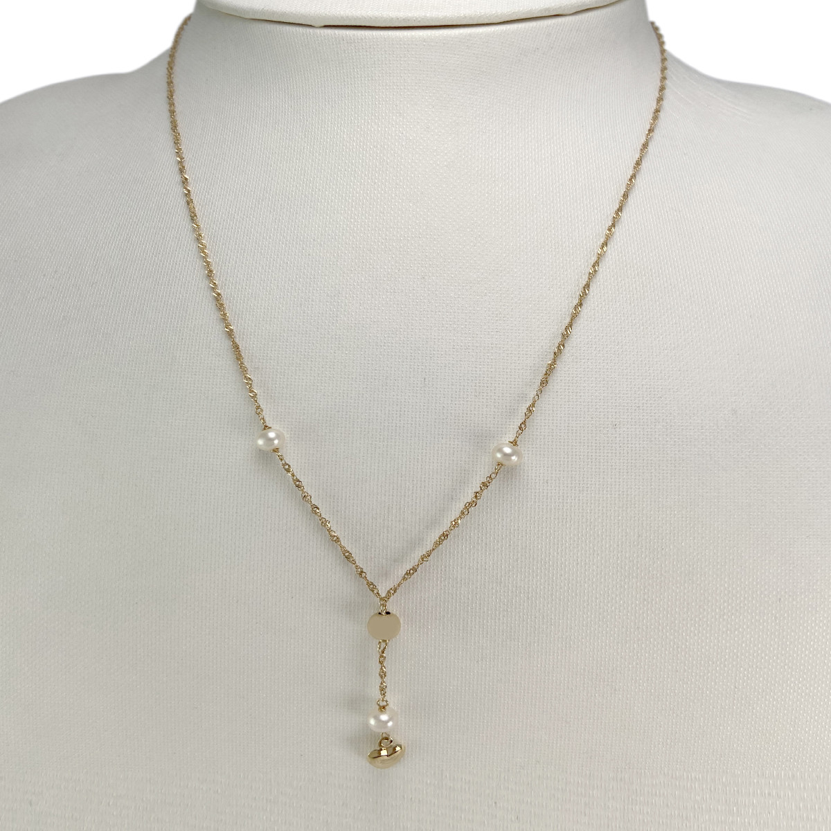 Collier d'occasion or 750 jaune maille singapour perles de culture d'eau douce 44,5 cm - vue 2