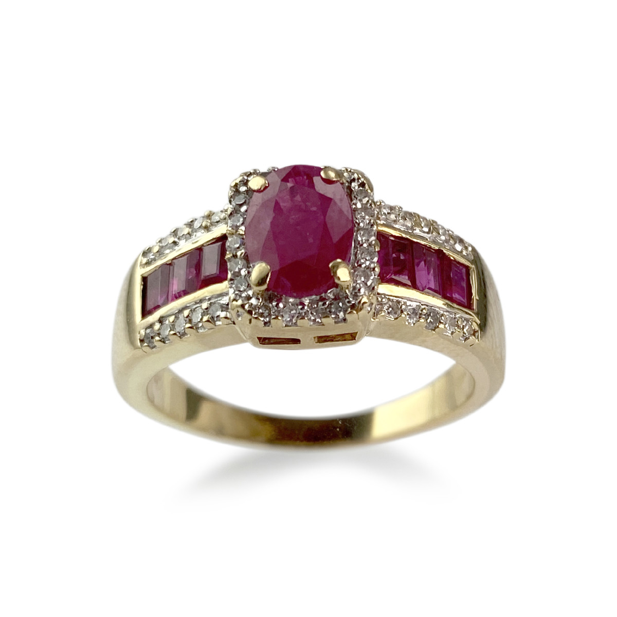 Bague d'occasion or 2 tons rubis diamants