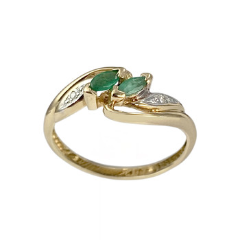 Bague d'occasion or 750 2 tons émeraudes diamants