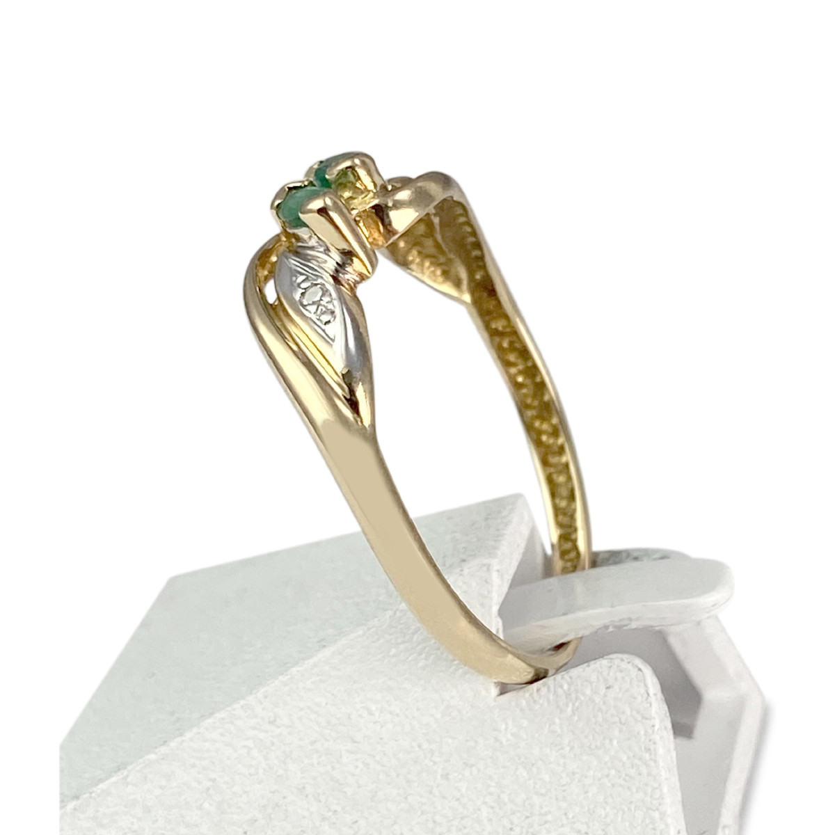 Bague d'occasion or 750 2 tons émeraudes diamants - vue 2
