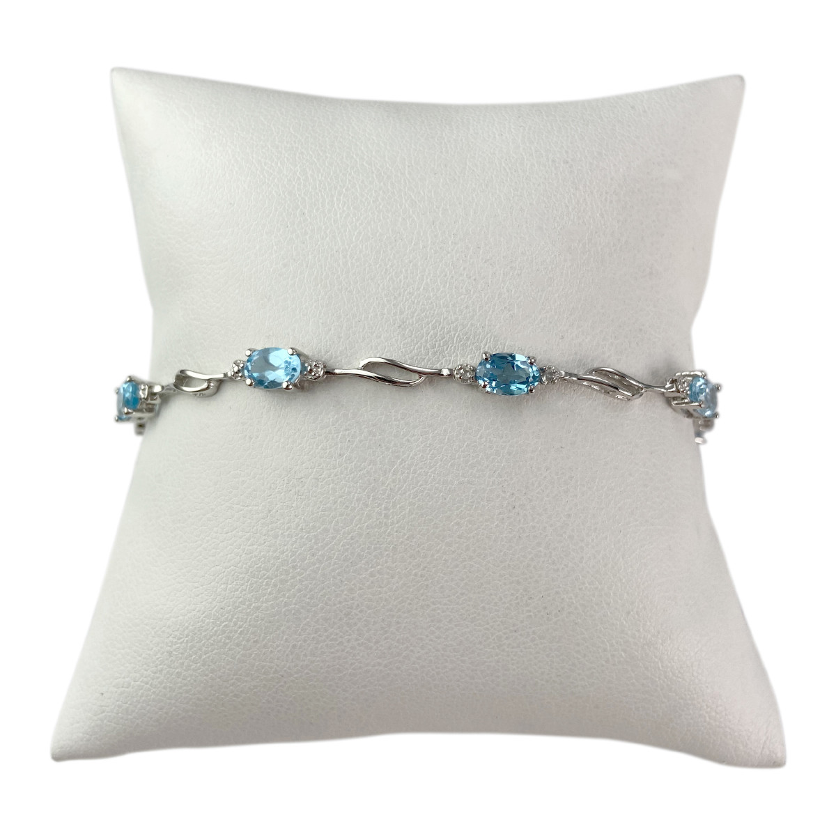 Bracelet d'occasion or 375 blanc maille fantaisie topazes traitées diamants 19 cm