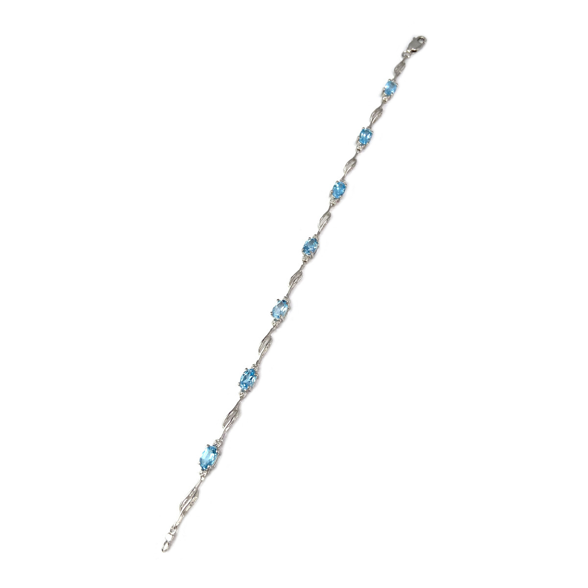 Bracelet d'occasion or 375 blanc maille fantaisie topazes traitées diamants 19 cm - vue 2