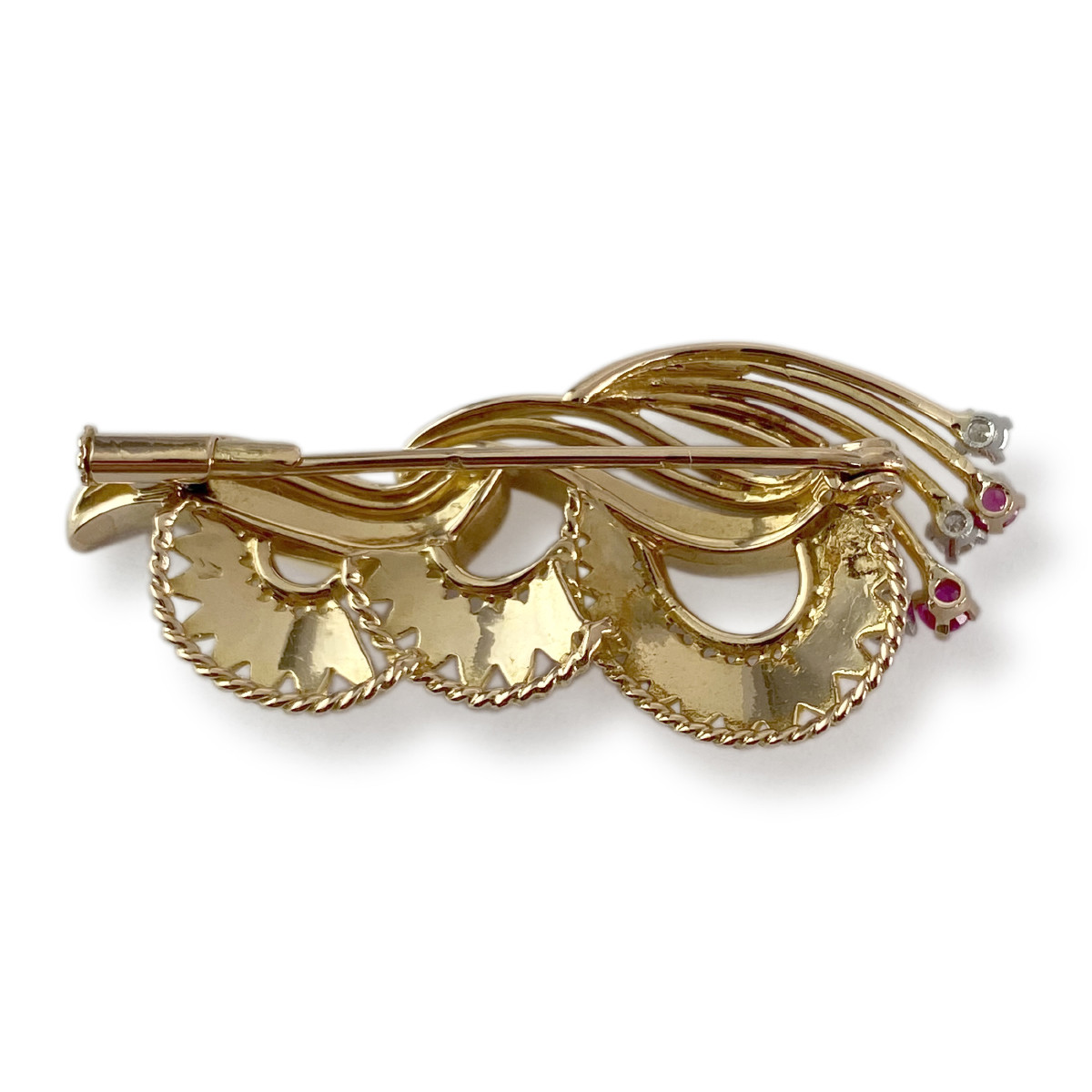 Broche d'occasion 2 ors 750 diamants rubis synthétiques - vue 2
