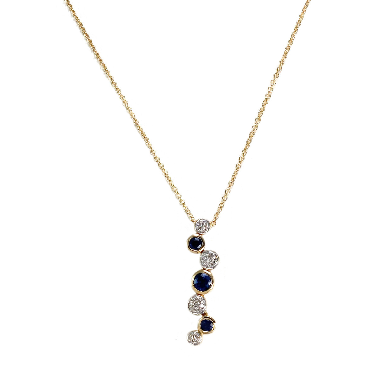 Collier d'occasion or 750 2 tons maille jaseron diamants saphirs 42 cm