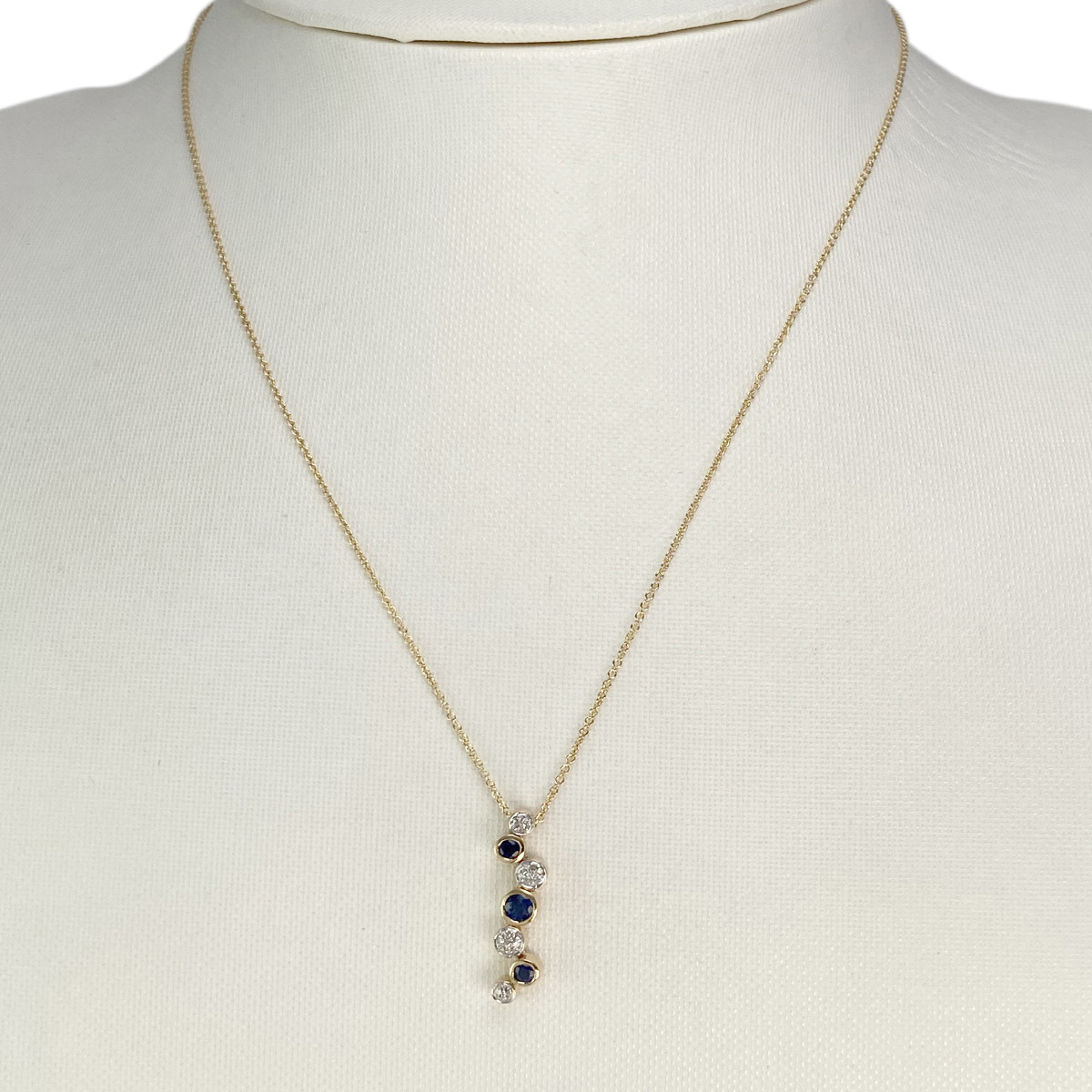 Collier d'occasion or 750 2 tons maille jaseron diamants saphirs 42 cm - vue 2