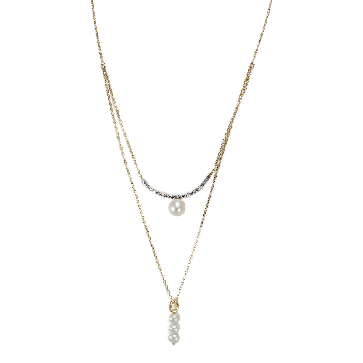 Collier d'occaison or 375 2 tons maille forçat perles de culture de chine diamants 45 cm