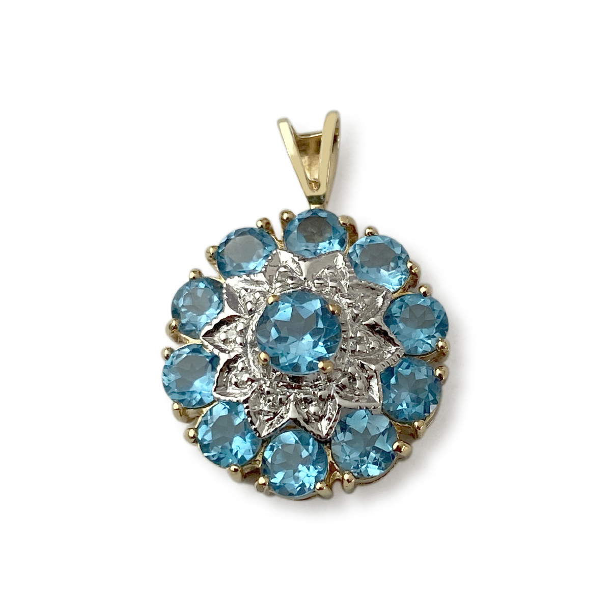 Pendentif d'occasion or 750 2 tons topazes bleues diamants