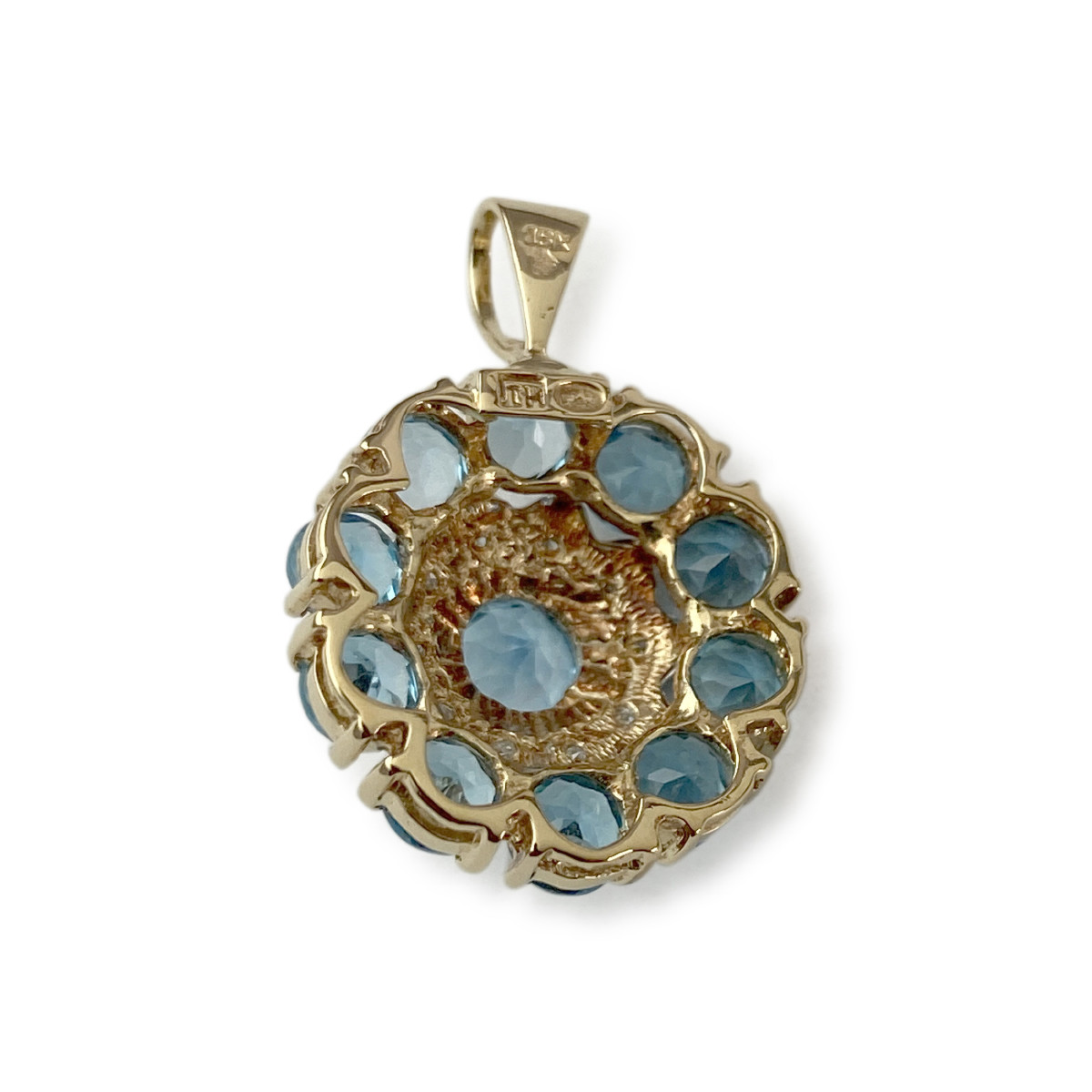 Pendentif d'occasion or 750 2 tons topazes bleues diamants - vue 2
